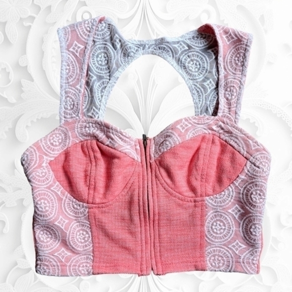 Urban Outfitters Pins & Needles Coral Lace Front Zipper Corset/Crop Top/Bralette - Picture 1 of 3